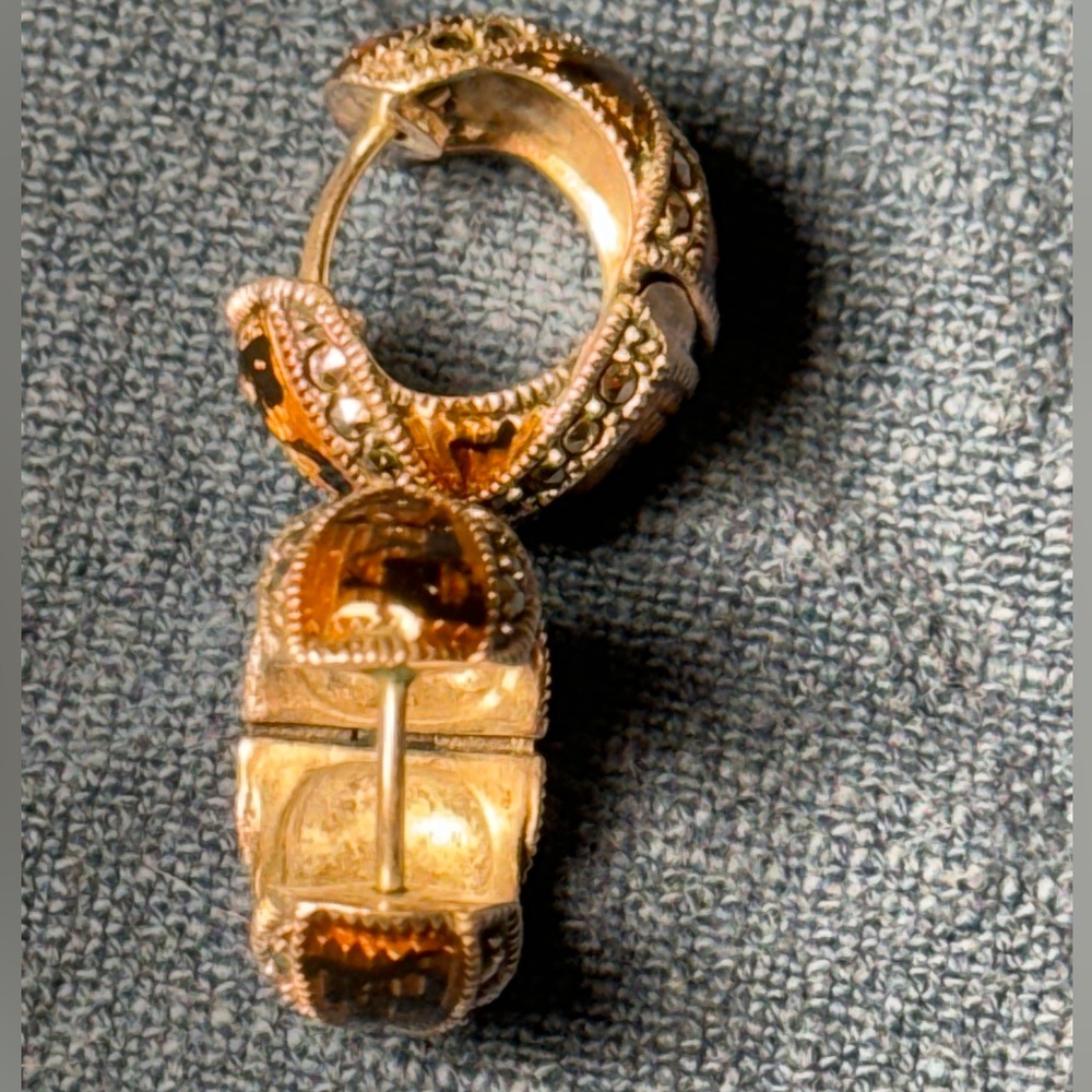Sterling Silver Judith Jack Marcasite Hoop Cuff Earrings Amber Details View 2